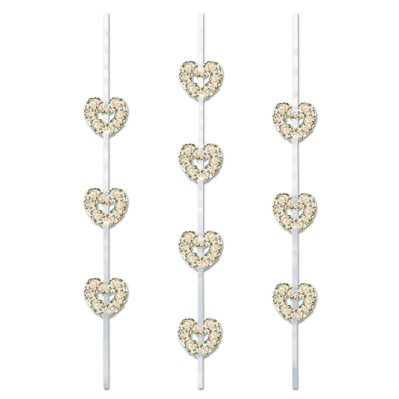 Party Central Club Pack of 12 Gold and White Valentine Floral Heart Ribbon Stringer Hanging Silver Party Decors 4&#x27;